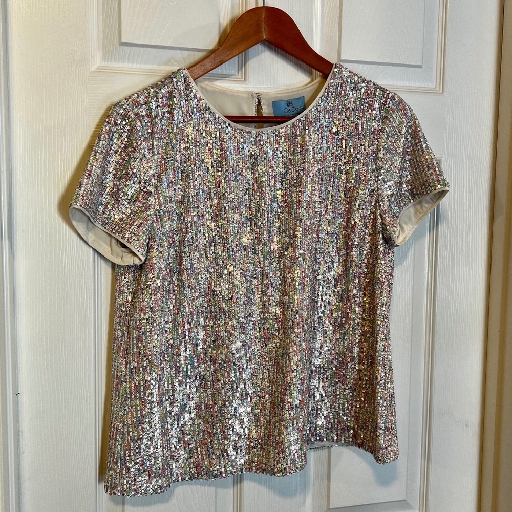 Silver and Multi-Color Sequin Blouse